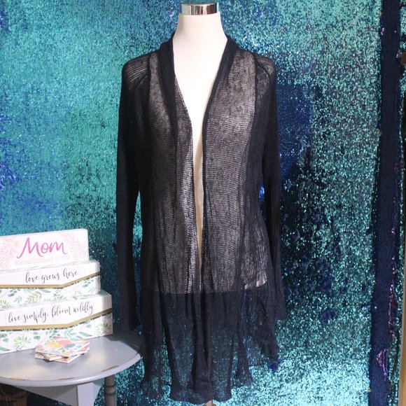 Coldwater Creek Sweaters - Coldwater Creek Blk Linen Open Crochet Cardigan M